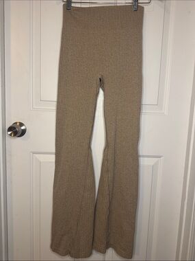 Ribbed Knit Flared Pants in Camel